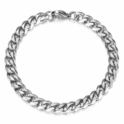 Silver Stainless Steel Curb Cuban Link Chain Bracelet Unisex Women Men 7-11inch - Image 1 of 4