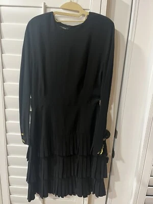 Vintage Escada by Margaretha Ley Black Dress Gold Star Buttons 1980s Iconic 42 - Image 1 of 4