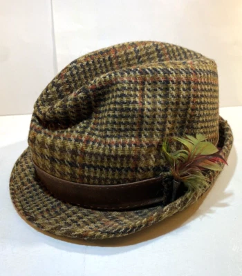 De colección Fedora Adam New York Para hombres Marrón Lana Tweed Sombrero Banda Pluma Talla 7 Foto 1 de 4