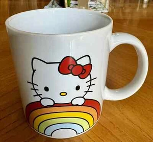 Hello Kitty White w/Rainbow Peek Design Large 20oz Ceramic Mug - Picture 1 of 4