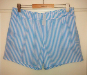 new H&M striped poplin shorts trousers,blue&white cotton,wide elastic waist,L
