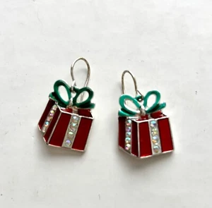 Orecchini con gancio regalo di Natale smalto rosso strass tono argento pendenti X4105 - Foto 1 di 8