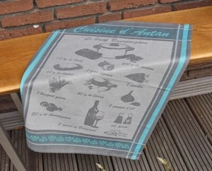 Kitchen Towel Cotton Jacquard 50x70 cm Light Grey with Recipe from France - Picture 1 of 5