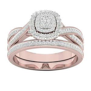 1/2 Ct Diamond Bridal Set Engagement Ring Size 8 in 10k Rose Gold Split Shank - Picture 1 of 4