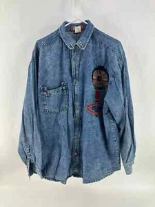 Vintage Exhaust Mens Blue Jean Jacket Patches Size L - Picture 1 of 6