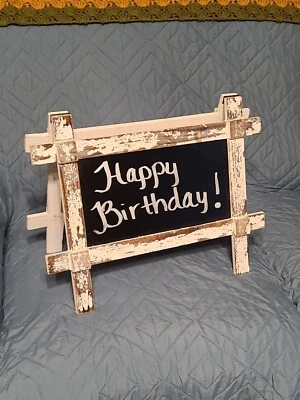 Rustic Whitewashed Wood Chalkboard Small Tabletop Sign Display 13"x 16.5"x 9" BR - Image 1 of 4