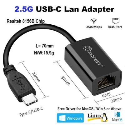 2500Mbps Type-C 2.5G External Wired Ethernet Network Card For Mac Win10 - Image 1 of 4