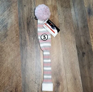 Maxfli Vintage Knit Style Three Wood Headcover Golf Pink Gray White Stripes NEW - Picture 1 of 6