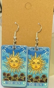 EARRINGS DANGLE acrylic tarot inspired THE SUN. Image on both sides - Picture 1 of 1