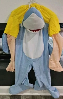 Disfraz de tiburón azul a cuestas para adulto divertido paseo en traje de animal Halloween disfraces  Foto 1 de 4