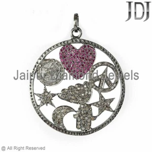 Diamond Ruby Charms Pendant Silver 925 Jewelry Heart Peace Star Hamsa Moon Gifts - Picture 1 of 3