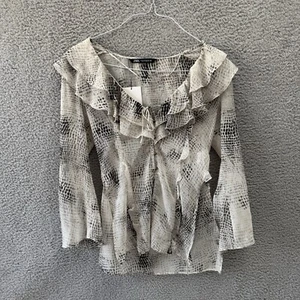 (Defekt) ZARA ANIMAL PRINT RÜSCHEN SHIRT transparente Bluse Damen Top Größe XS - Bild 1 von 12