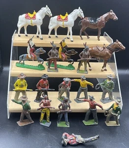 Vintage Lead Toy Cowboy And Indians And Horses Job Lot Of 19 Figures - Picture 1 of 13