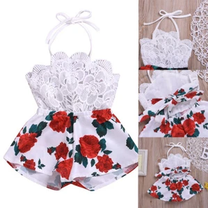 Outfits Kleidung Neugeborenes Baby Mädchen Blumenmuster Träger Rock Spitze Rüschen Kleid Prinzessin - Bild 1 von 8