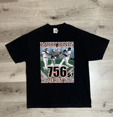 VTG Barry Bonds 756 Home Run King San Francisco Giants MLB Size XL Black T Shirt Cover