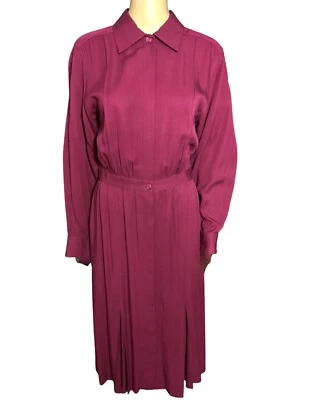 Charter Club Dress Red Burgundy Pleated Hidden Buttons Long Sleeve Size 10 - Image 1 of 4