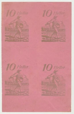 UNCUT 4 SUBJECT SHEET AUSTRIA NOTGELD of PISCHELDORF PRINTER'S TRIALS of 1920 - Image 1 of 3