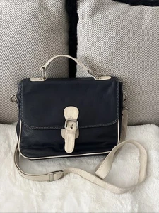 Navy And Cream Leather Nova Satchel Bag - Picture 1 of 4