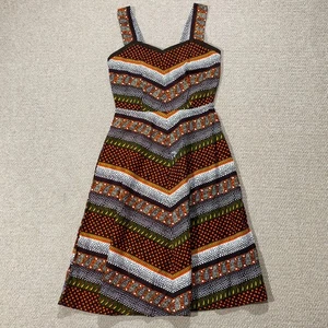 Vintage 1970s Batik Dress Womens Size 6 8 UK Tribal Art Halter Midi 70s Pockets - Picture 1 of 15