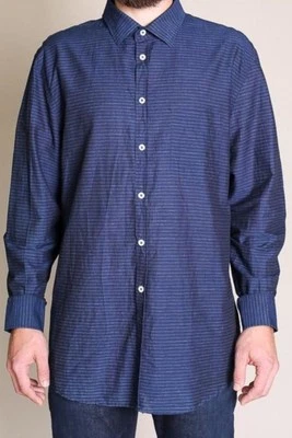Camisa con botones Billy Reid John para hombre L azul índigo apagado dobladillo curvo a rayas Foto 1 de 4