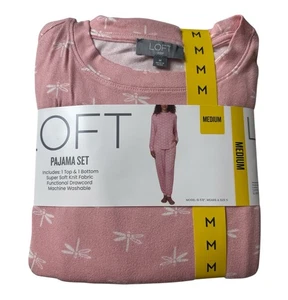 Loft Women Pink Pajama Set Dragonfly Print Size Medium 8/10 New - Picture 1 of 3