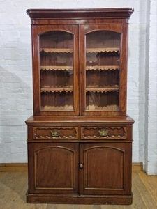 Antique Victorian tall double glazed bookcase display cabinet / cupboard - Picture 1 of 24
