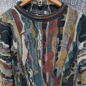 Vtg 90s Protege Sweater 3XL T Cosby Biggie 3D Textured Knit Multi Color Coogi - Picture 1 of 18