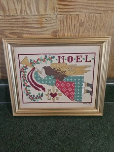 Completed Framed Cross Stitch Folk Art Noel Holiday - Picture 1 of 3