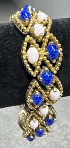 Vintage Panetta signiert goldfarbene Glieder 7" Armband Kunstkoralle blau Lapislazuli - Bild 1 von 12