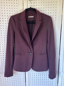 Olivia Moon Burgundy Black Print Soft Knit 1 Button Blazer Jacket Women's Small - Picture 1 of 6