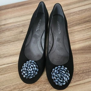 Aerosoles Dress Shoes Women Sz. 9.5 M Flats Black Leather Suede Comfort Slip On  - Picture 1 of 9