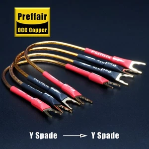 Preffair OCC Copper Speaker Cables 24K Gold Plate-Y Spade/Banana Plug Zero Noise - Picture 1 of 32