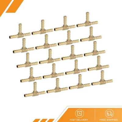 20 Pcs 1/4" Brass Tee Barb Hose Fitting 3Way Adapter Union Barbed Split Golden - Image 1 of 4