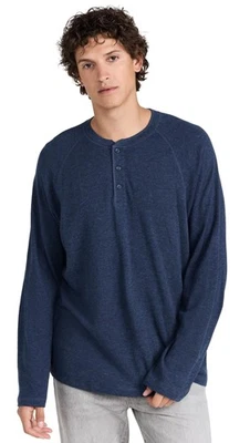 Men's Cloud Long Sleeve Henley, Navy Heather, Blue, L - Image 1 of 4