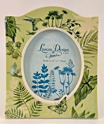  Marco de fotos de cerámica verde con hojas, pájaros, mariposas 3,1/5"x5" Foto 1 de 3
