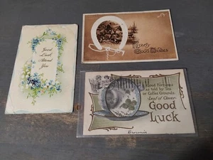Vintage Good Luck Good Wishes Hufeisen Postkarten Anfang 1900 Lot 3 strukturiert - Bild 1 von 4