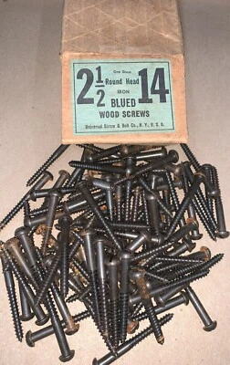 #14 x 2 1/2" DE COLECCIÓN AZULADO RANURADO CABEZA REDONDA HIERRO MADERA TORNILLOS 100 ct. Foto 1 de 2