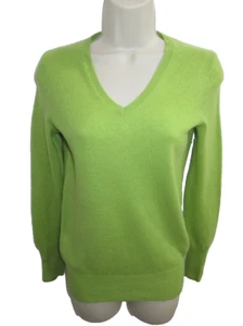 Only Mine Wool Cashmere Bright Green V-neck Sweater Size S - Picture 1 of 3