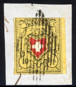 Switzerland 1850 10 Rappen Scott# 8 VF 3½ Margins Used on Piece Scarce Issue!! - Picture 1 of 2