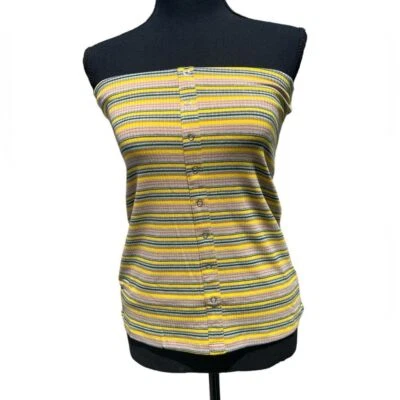 Olivaceous Tube top Strapless fully lined striped yellow ribbed knit size medium - Image 1 of 4