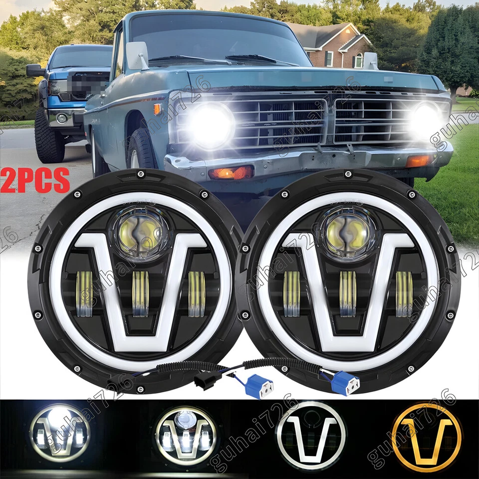 Faróis de LED redondos com lâmpada de seta Ford Courier 1972-1982 2x7" polegadas - Imagem 1 de 4