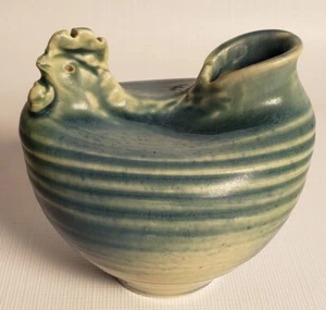 Pottery Rooster Hand Thrown Hen 3" Creamer Vase Ornament Signed Blue Glaze A40 - Picture 1 of 4