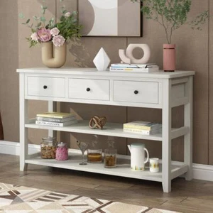 Console Table with 3 Storage Drawers and 3 Bottom Shelf for Living Room Hallway - Picture 1 of 17