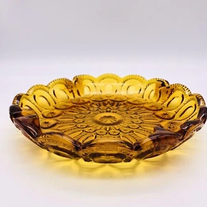 Vintage L E Smith Ashtray Moon & Stars Pattern Amber Glass A142 - Picture 1 of 8