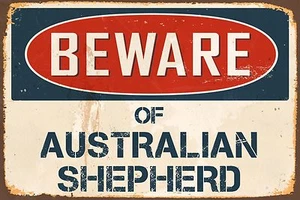Beware Of Australian Shepherd 8” x 12” Vintage Aluminum Retro Metal Sign VS462 - Picture 1 of 1