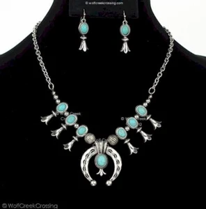 TEQUILA SUNRISE CRESCENT MOON SET Necklace Earrings Turquoise Jewelry Faux NAJA' - Picture 1 of 18