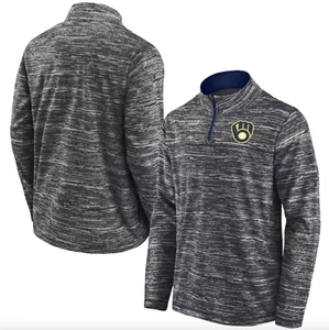 MILWAUKEE BREWERS Men’s Majestic Space-Dye 1/4 Zip Pocket Fleece Pullover Large - Picture 1 of 11
