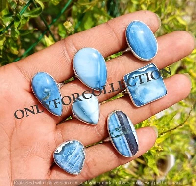 Lote de anillos hechos a mano con bisel enchapado en plata de ley 925 piedras preciosas de ópalo azul natural Foto 1 de 3