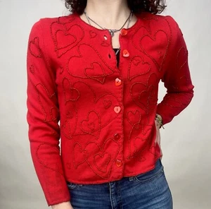 Vintage 1990s Michael Simon Novelty Sweater Valentines Day Hearts Love Red - Picture 1 of 6