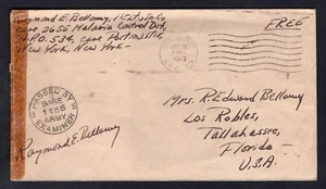 USA WW2 Military APO 534 Algiers Algeria Censored Cover Tallahassee Florida - Picture 1 of 2